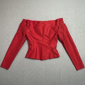 Rare Vintage KRIZIA Italy Red Architectural Off-Shoulder Corset Top - Size 42